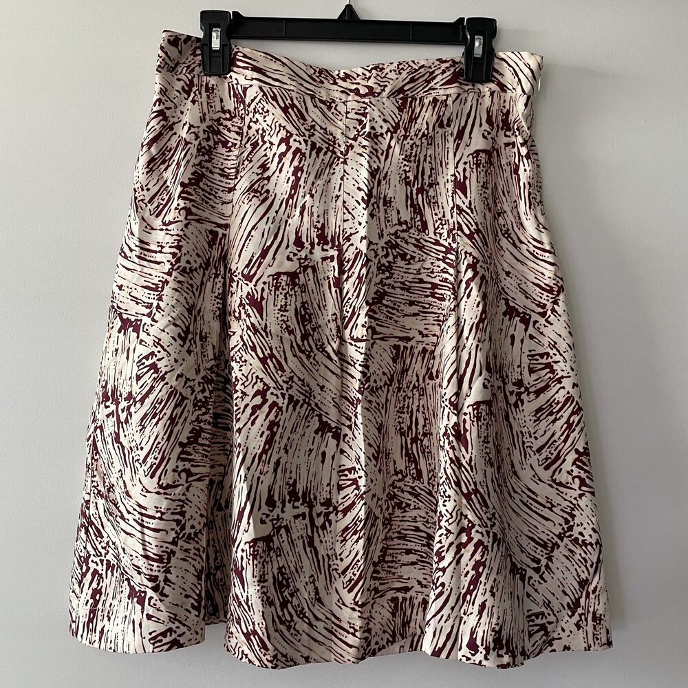 Y2K Merona A-Line Skirt Burgundy Cream Abstract 100% Silk Women's Sz 10-dmp
